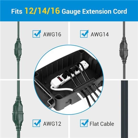 Outdoor Electrical Box, Waterproof Power Cord Protector, Black - Picture 2 of 7